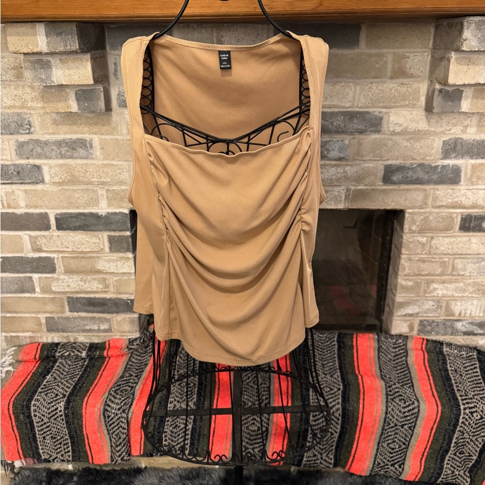 SHEIN Curve Khaki Ribbed Top